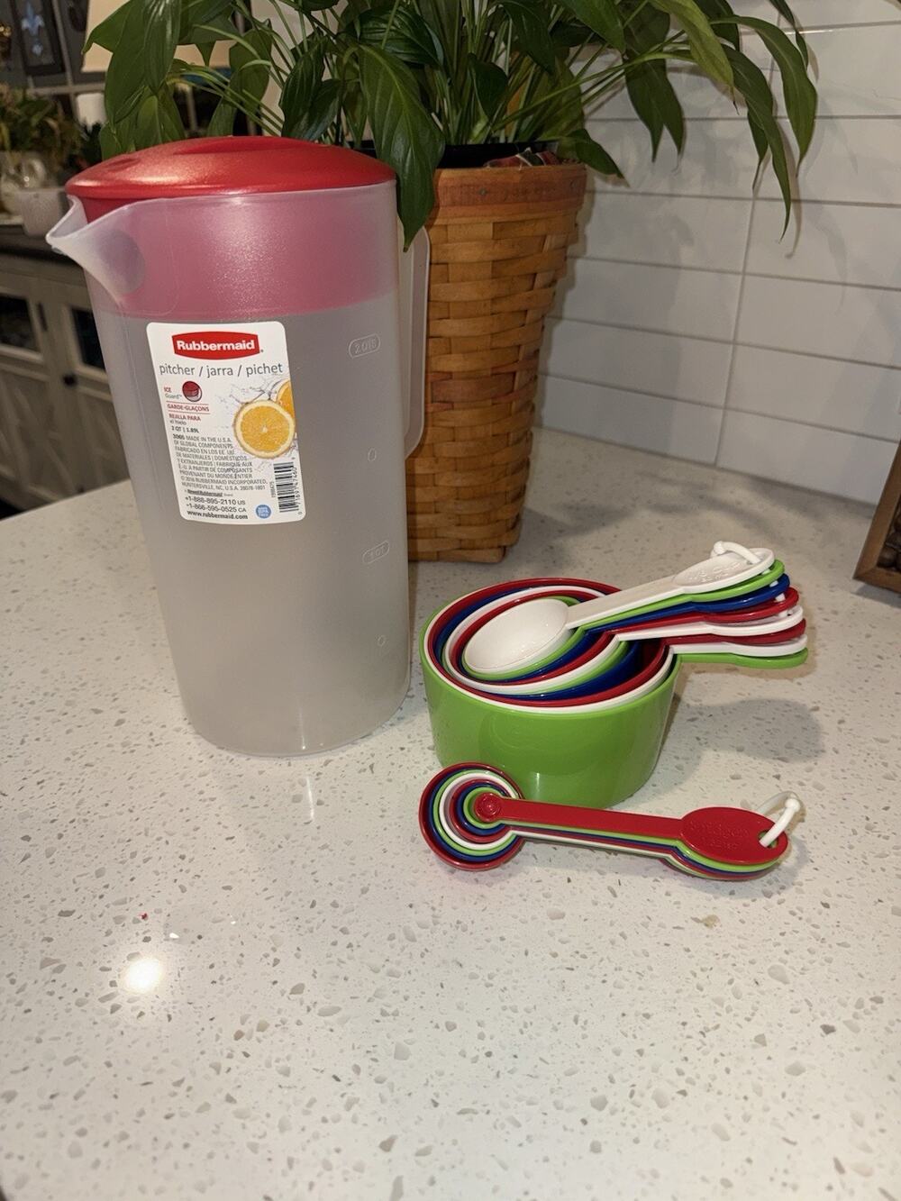 Rubbermaid 2Qt Plastic Pitcher Clear/Red, Measuring Cups, Measuring Spoons